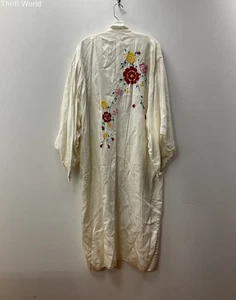 Vintage Embroidered Floral Silk Jacquard Kimono Robe Dressing Gown Ivory - Picture 1 of 7