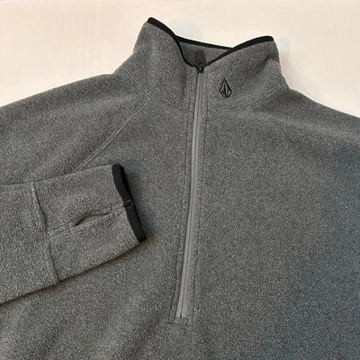 Pulôver masculino Volcom cinza médio lã 1/4 zíper manga longa jaqueta bolsos - Imagem 1 de 4
