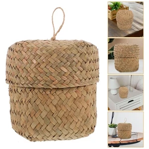 Mini caja de regalo tejida de paja cestas de pastos marinos tejidas a mano con tapa para bebés - Imagen 1 de 12