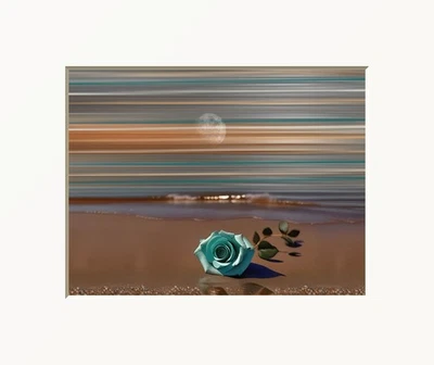 Coastal Beach Ocean  Abstract Teal Brown Rose modern home decor Matted Wall Art - Image 1 of 4