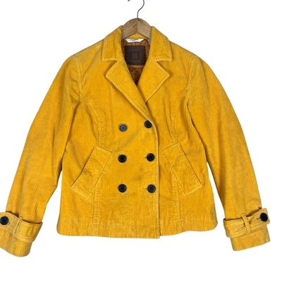 Double Breasted Corduroy Cropped Jacket Womens PM Yellow Y2K Bomber Trench Coat - Image 1 of 4