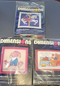 NOS! Vintage 80s Needlepoint Crewel Kits Lot Of 3 Dimensions Rabbit Bear Carouse - Picture 1 of 5
