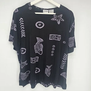 Damen Liz Baker schwarz lila Fisch Top halbtransparent Größe XL - Bild 1 von 7