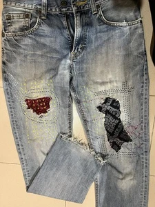 Upcycled Jeans | Size 30 | Songket Patchwork | Sashiko |Japan Hand Stitch Denim - Picture 1 of 24
