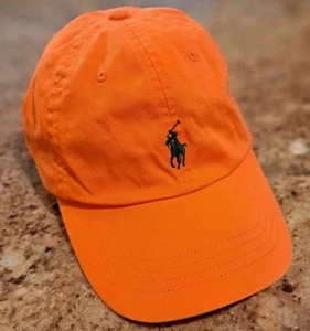 Casquette vintage Polo Ralph Lauren chapeau sangle dos orange bleu poney taille preppy - Photo 1/8