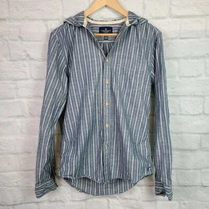 American Eagle Men's Small Button-Front Shirt Hooded Blue Striped - Picture 1 of 6