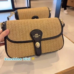 NWT COACH Hadley Shoulder Bag CAL91 Crossbody Straw/Im/Toast/Black - Picture 1 of 10