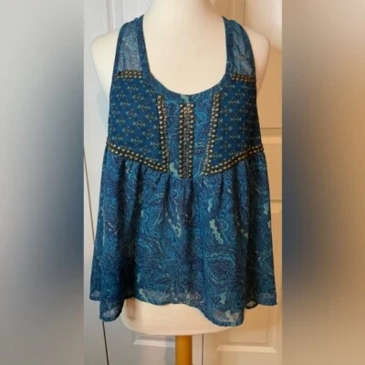 Ecote Teal Blue Sleeveless Tank Semi Sheer Blouse Medium - Image 1 of 4