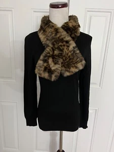 INC Sweater Women Petite M Black V-Neck L/S w/Removable Faux Fur Collar - Picture 1 of 20