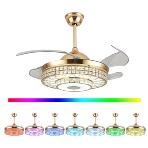 42Inch 7-Color Ceiling Fan Light Retractable+Remote Bluetooth Music Speaker US - Picture 1 of 14