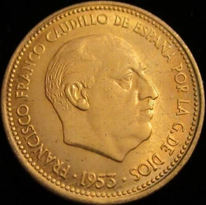 SPAIN, FRANCO-9, 2.50 PESETAS 1953*19-56, ORIGINAL LUSTER, UNCIRCULATED. - Picture 1 of 2