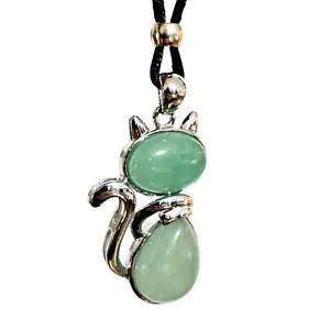 Jade Cat Necklace Pendant Large Nephrite Crystal Lucky Wellness Gemstone Corded - Picture 1 of 14