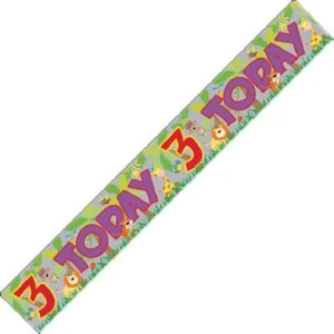 3rd BIRTHDAY BANNER - JUNGLE ANIMALS PARTY - KIDS AGE 3 boy girl FAST DISPATCH - Picture 1 of 1