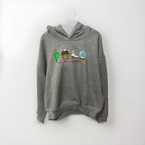 NWT Polo Ralph Lauren Boy's Bear Winter Icons Logo Fleece Hoodie Gray - Picture 1 of 2