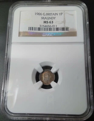 :1906 MAUNDY SILVER PENCE GREAT BRITAIN KM# 795 LOW-POP NGC MS-63 HIGHEST-GRADES - Image 1 of 2