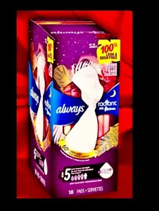 Always Radiant FlexFoam 18 Pads OVERNIGHT,SIZE 5,scented,PRINTED 12hr Leakguard - Picture 1 of 24