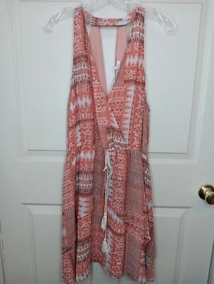 BCBGeneration Boho Coral Pink Faux Wrap Overlay Skirt Dress Size Large - Image 1 of 4