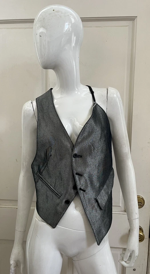 ¡VINTAGE SIN MARCA! Chaleco Asimétrico Metálico Plateado Años 90 O/S Reg. $275! Foto 1 de 4
