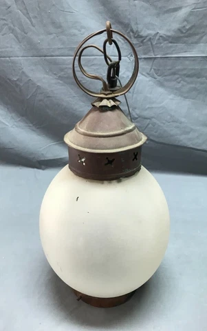 Antique Copper Frosted Onion Globe Hanging Light Fixture Old Vintage 1435-22B Cover