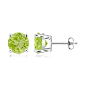 ANGARA Natural Peridot Stud Fine Earrings in 925 Sterling Silver (Size-8mm) - Picture 1 of 41