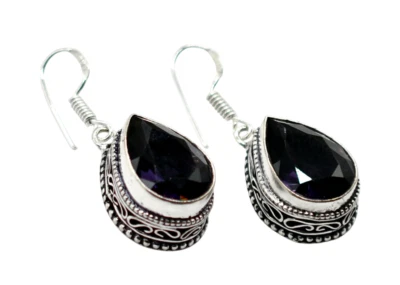 Orecchini Pendenti Etnici Fatti A Mano In Gemma Di Ametista Gioielli ER 7002 - Immagine 1 di 3