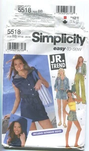 SIMPLICITY 5518 JUNIORS' PANTS/SHORTS, JACKET, DRESS, TOP & BAG 17/18-23/24 UC - Picture 1 of 3