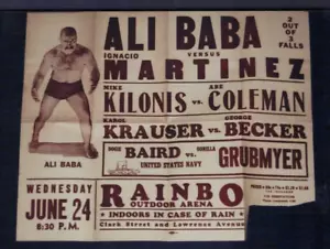 SELTEN 1941 ALI BABA vs MARTINEZ Wrestling Poster CHICAGO KILONIS BOLEMAN BAIRD - Bild 1 von 1