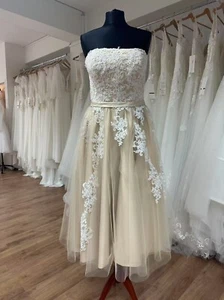 Einzelstück I HBH Brautmode Brautkleid 50er leicht A-Linie bestickt Satin Gr.38 - Bild 1 von 3