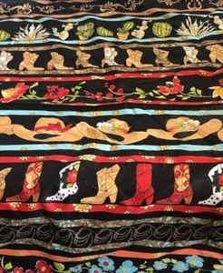 Whoa Girl western ladies black stripe cowgirls Loralie Designs fabric - Picture 1 of 1
