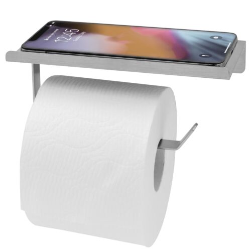 Modern Wall Mount Toilet Paper with Cell Phone Roll Holder with Shelf in Brus...