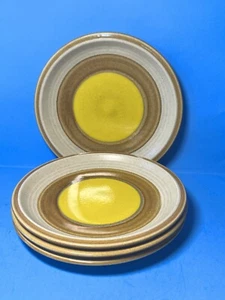 Set of 4 - Mikasa Nature’s Song BUTTERCUPS 8” Salad Plates Yellow / brown vtg - Picture 1 of 5