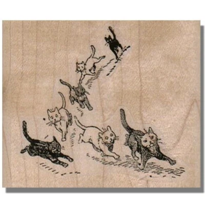 CAT STAMP, Running Cats, RUBBER STAMP, Kitty, Kitten, Cute Cat, Cat Gift, Sweet - Image 1 of 2