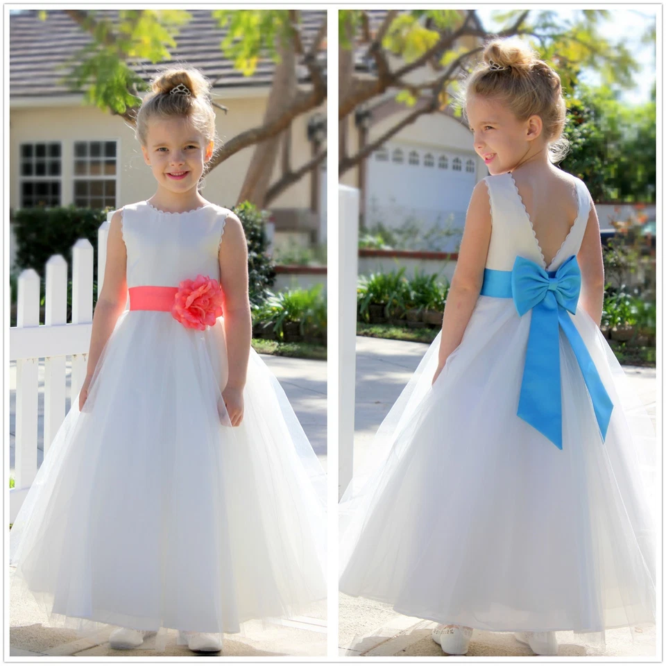 Vestido de comunión con borde de encaje marfil flor niña vestido de comunión vestido de bautizo para niños pequeños Foto 1 de 1