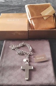 GUCCI COLLANA CROCE EBANO ARGENTO 925 - Foto 1 di 4