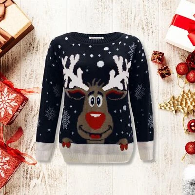 COCOAVENUE Kinder Xmas Rentier Pullover Rudolph Strick Mädchen Jungen Weihnachtspullover Sweater