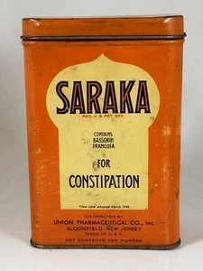 SARAKA FOR HABITUAL CONSTIPATION TIN EMPTY SCHERING CORP. BLOOMFIELD NEW JERSEY - Picture 1 of 6