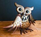 Owl Tea Light Metal Candle Holder Luminari Stamped Cutout Glass Eyes 9" C171