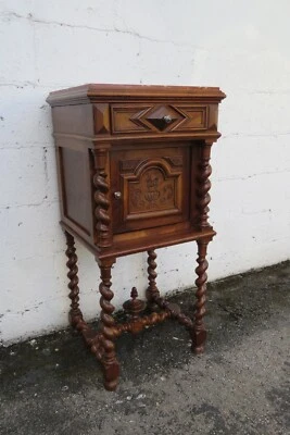 French Late 1800s Marble Top Spindale Legs Tall Nightstand Side End Table 5624 - Image 1 of 4