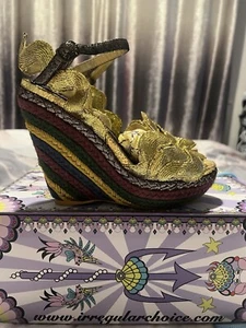 irregular choice size 4 “Weaver” Gold Fabric Wedges - Picture 1 of 12