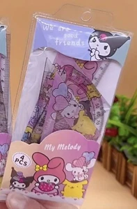 Sanrio My Melody & Friends 4 Piece Geometry Set Protractor Ruler Set Square - Picture 1 of 2