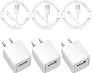 Iphone Charger - 3 Pack USB Wall Charger Cube Block Adapter with 6Ft USB Fast Ch - Picture 1 of 12