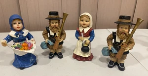 4 Vintage Thanksgiving Pilger Mann & Frau Figuren 3,5" Resin - Bild 1 von 6