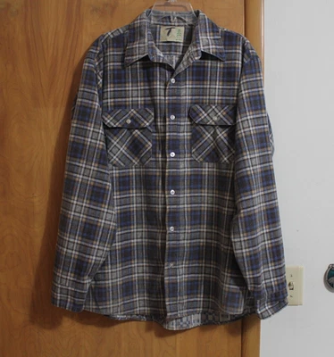 Vintage 60s Sears Fieldmaster Cotton Blue and Brown Flannel Size Large - Image 1 of 4