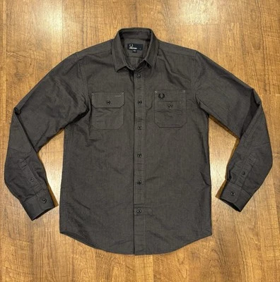 Fred Perry Grey Flannel Cotton Mens S Long Sleeve Button Down Shirt - Image 1 of 4