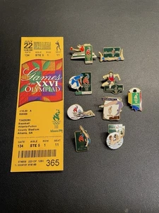 Vintage Lot of 9,  1996 Atlanta Olympic Games Event Pins With Ticket - Picture 1 of 3