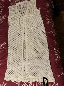 Vintage Crochet Open Lace Duster Vest Sleeveless . See Description . Off White - Picture 1 of 8