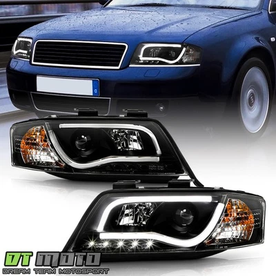 Black 1998-2001 Audi A6 "RS5 Style" LED DRL Projector Headlights 98-01 Headlamps - Image 1 of 4