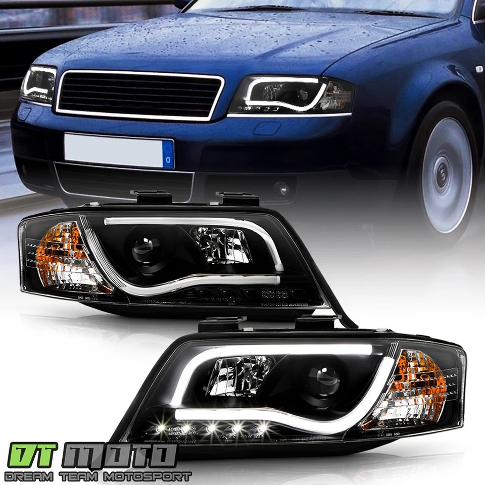 Black 1998-2001 Audi A6 "RS5 Style" LED DRL Projector Headlights 98-01 Headlamps - Image 1 of 4