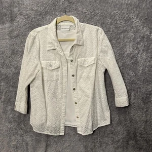 Camisa Alfred Dunner Mujer Blanca Ojales Botones con Detalle Blanco Tank Shell Talla 10 - Imagen 1 de 8