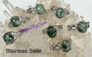 Venta al por mayor 7 piezas anillos de cristal de acero inoxidable de serafinita natural (316) de 8x10 mm - Imagen 1 de 4